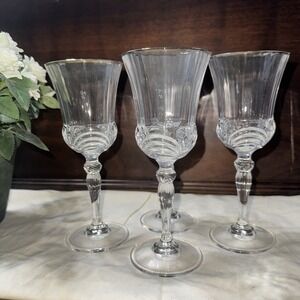 Silver Rim  Glass Goblets - Set of 4. 7.5 Inches Tall 3" Wide‎